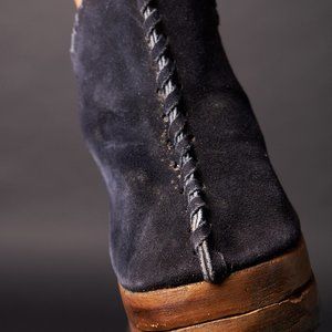 1970s Black Suede Wooden Platform Shoes